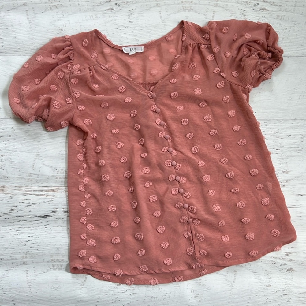 E & M Pink Sheer Polka Dot Top SMALL